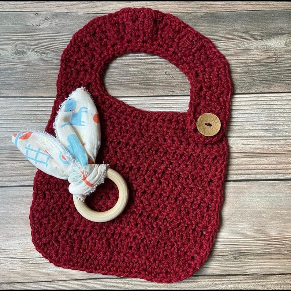 Crochet Baby bib and teether set